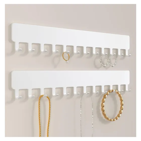 Josmimic Self-Adhesive Necklace Holder, 12 hooks — White