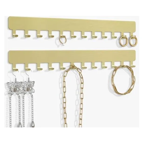 Josmimic Self-Adhesive Necklace Holder, 12 hooks — Brushed gold