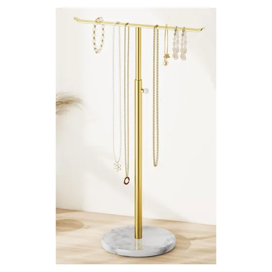 Josmimic Adjustable T-Bar Stand, Marble Base — Gold & white