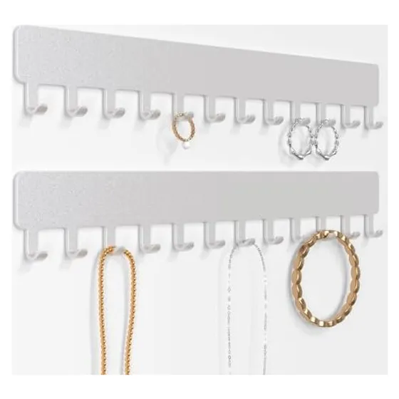 Josmimic Self-Adhesive Necklace Holder, 12 hooks — Silver