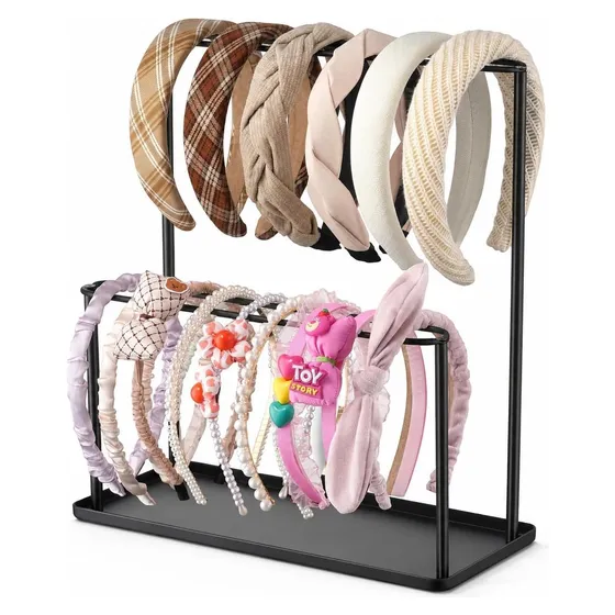 Josmimic Metal Headband Holder with Tray — Black