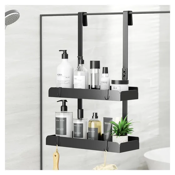 Josmimic Hanging Shower Caddy, 2-Tier — Black