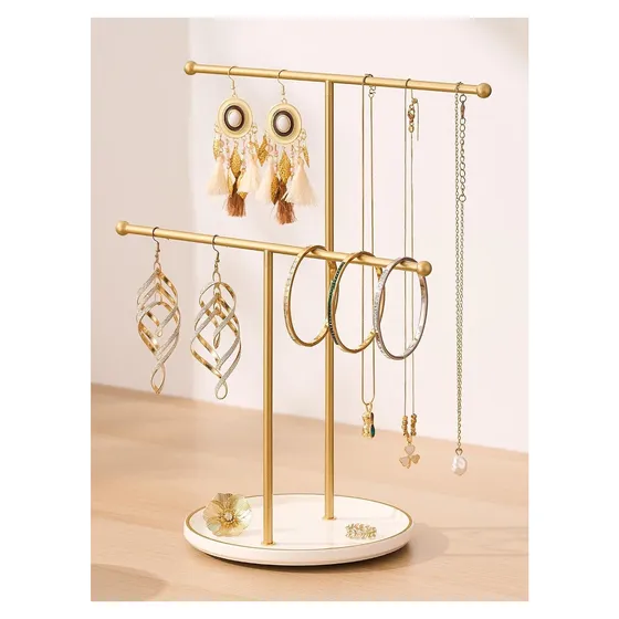 Josmimic Jewelry Stand with Ceramic Tray — Gold & white
