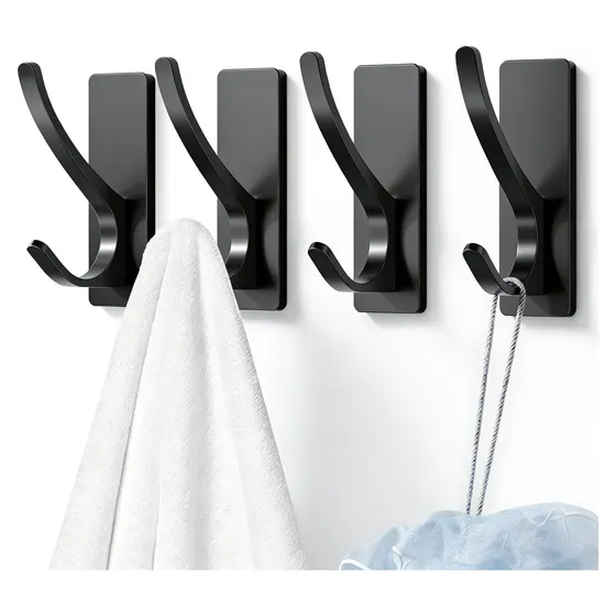 Josmimic Adhesive Double Towel Hooks — Black