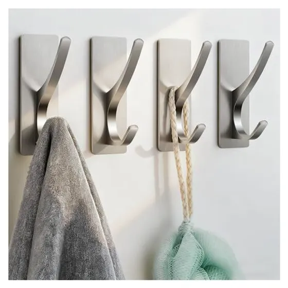 Josmimic Adhesive Double Towel Hooks — Brushed nickel