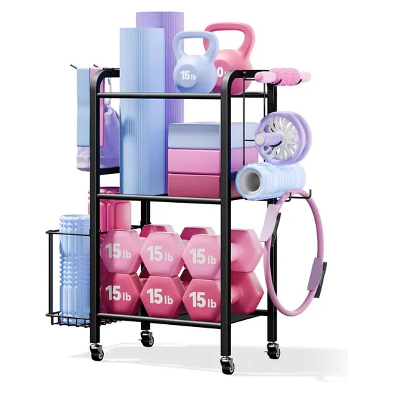 Josmimic Rolling Home Gym Rack, 3-Tier