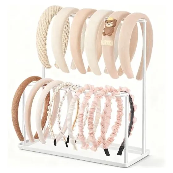 Josmimic Metal Headband Holder with Tray — White