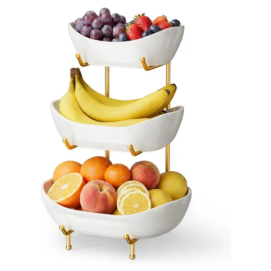 Josmimic Ceramic Tiered Fruit Bowl — White