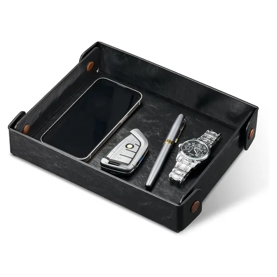 Josmimic Faux Leather Valet Tray — Black