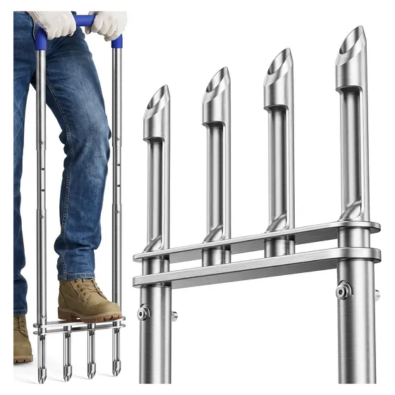 Josmimic Hollow-Tine Lawn Aerator — Silver